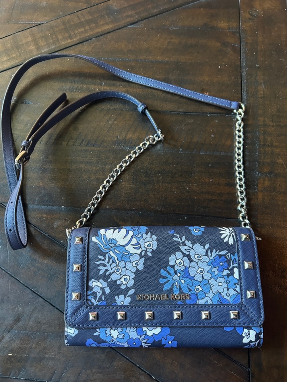 Michael Kors Blue Floral Jet Set Studded Crossbody